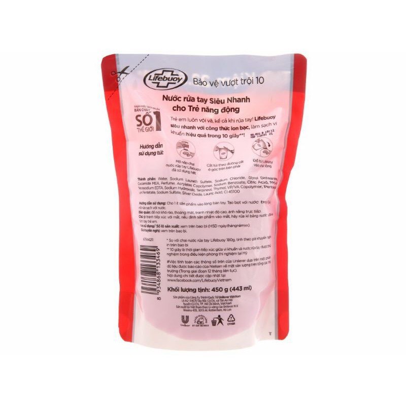 Túi Nước rửa tay Lifebuoy bảo vệ vượt trội 450g