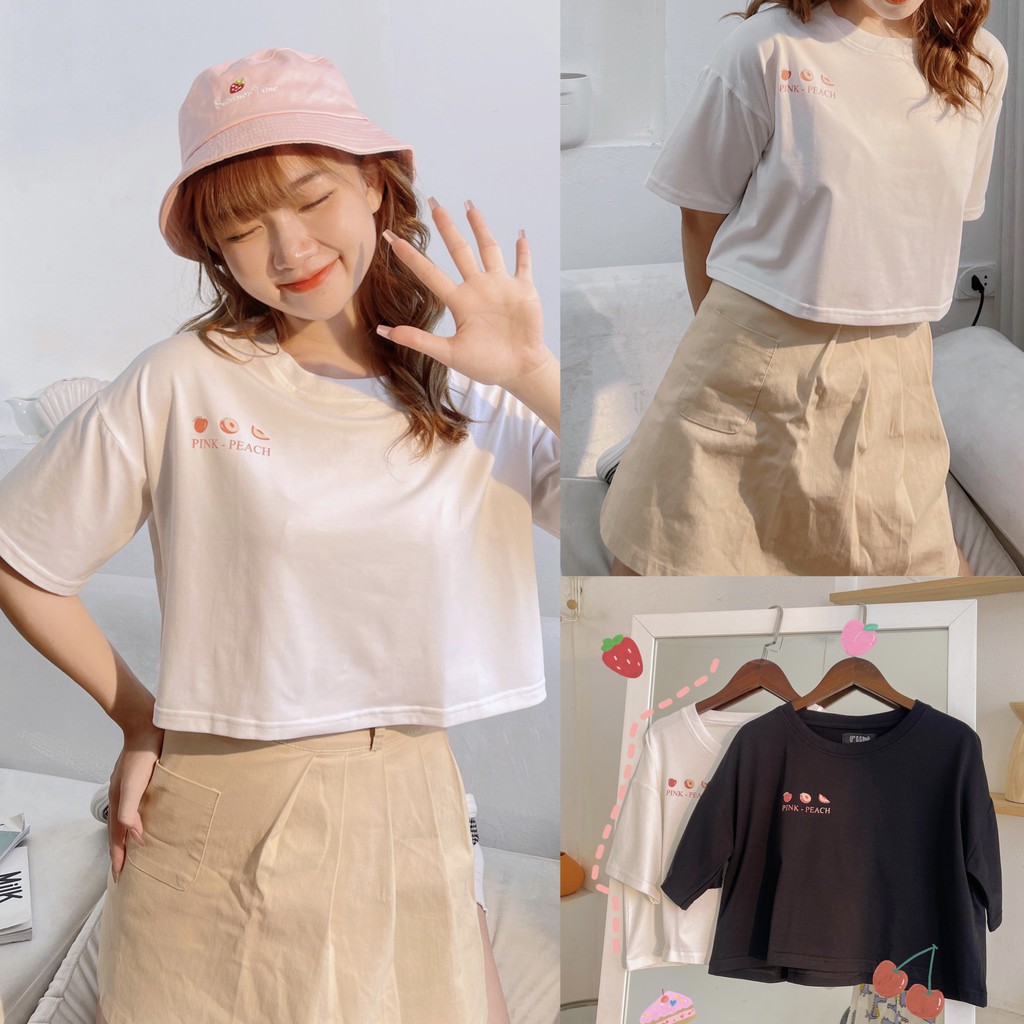 Áo Croptop PINK PEACH bao xinh form rộng - made by FIIN