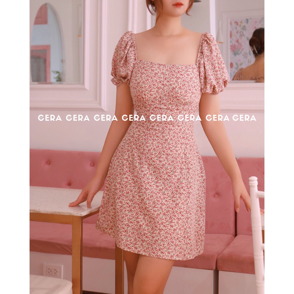 Váy hoa nhí vintage dáng xòe 🍓 Đầm hoa nhí chữ A tiểu thư ulzzang có dây buộc lưng 🍓 CERA FASHION | BigBuy360 - bigbuy360.vn