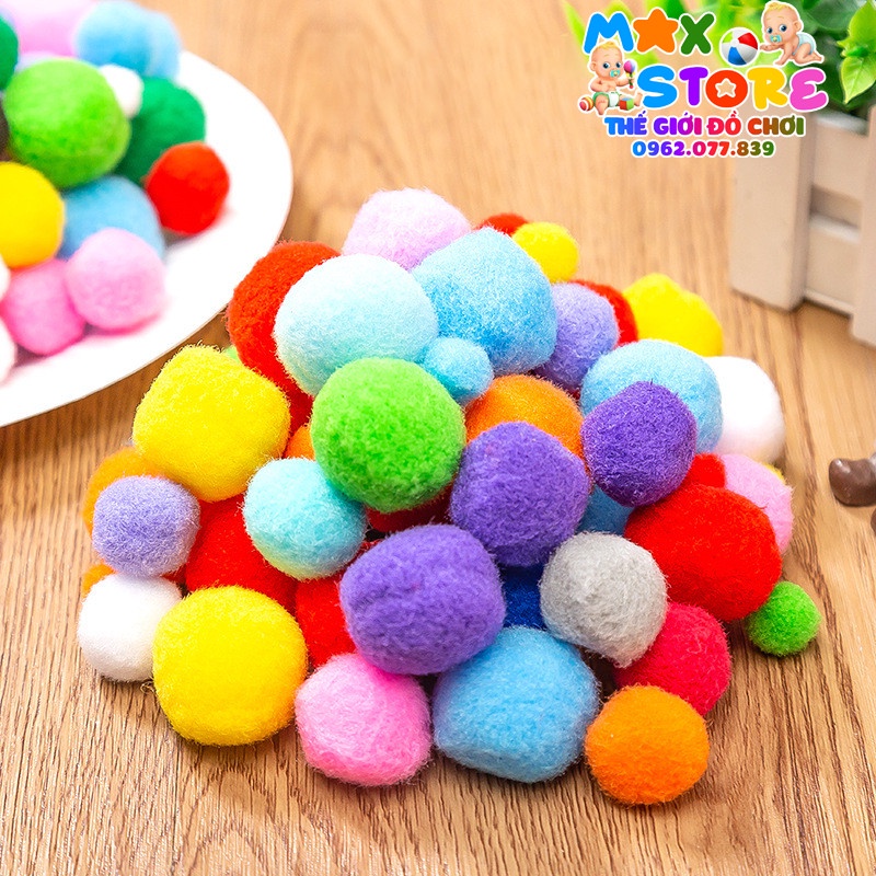 [Tặng kẹp nhựa] Túi 100gram Hạt PomPom Kích Thước Từ 1cm - 3cm Màu Sắc Đa Dạng