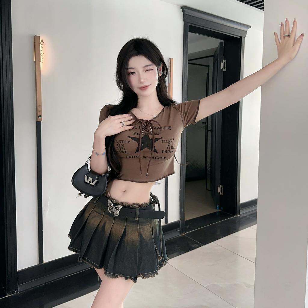 Set Áo Thun Ngắn Tay + Chân váy jean Thời Trang Nữ