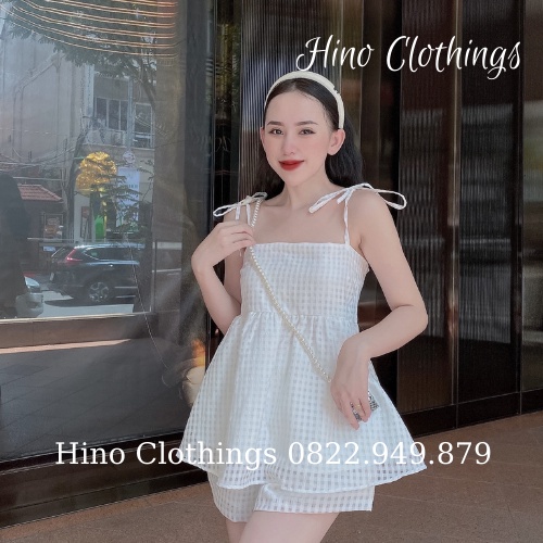Set áo babydoll 2 dây thắt nơ vai và quần short H020