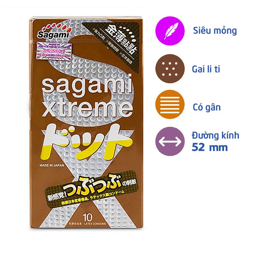 Bao Cao Su Sagami Xtreme Feel Up - Siêu mỏng, có gân gai, tự co giãn,tăng cảm xúc (Hộp 10 Cái)