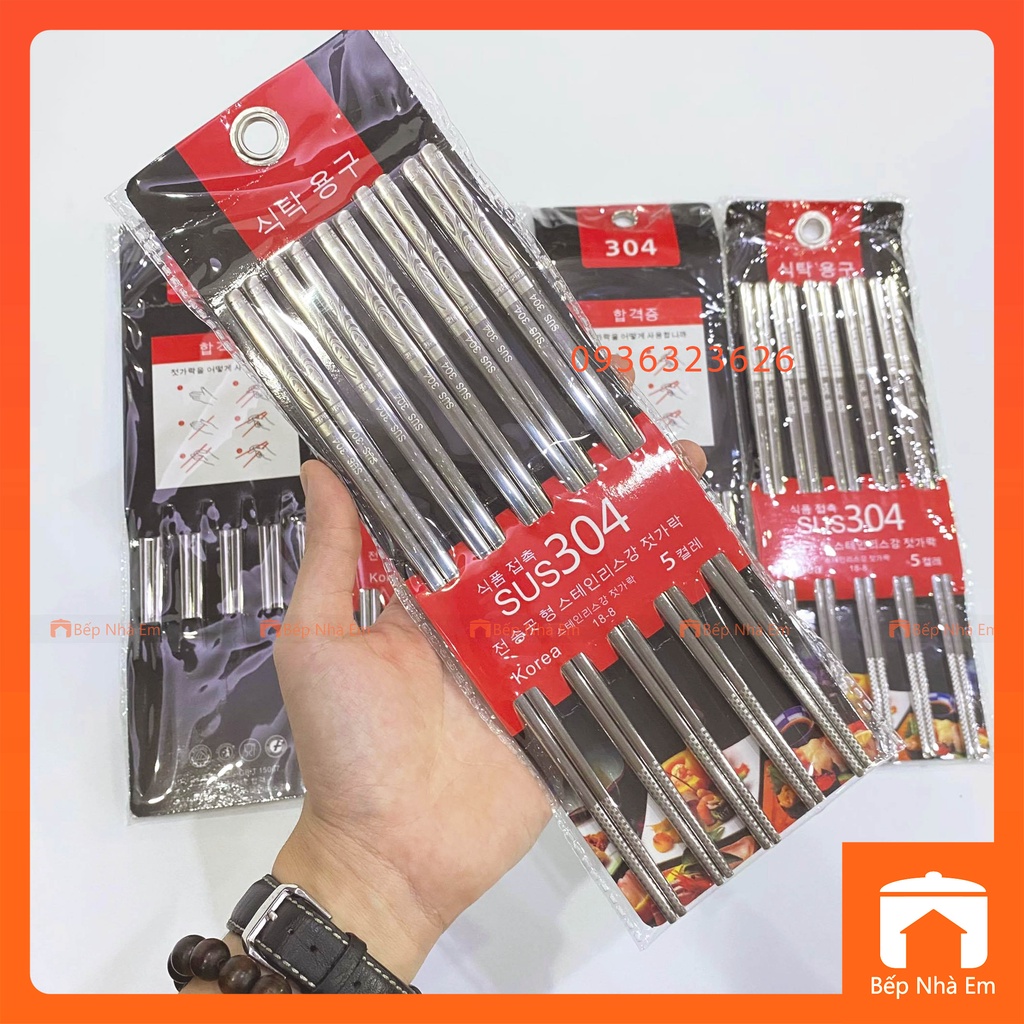 Đũa Inox 304 Hàn Quốc Set 5 Đôi - Hàng Cao Cấp