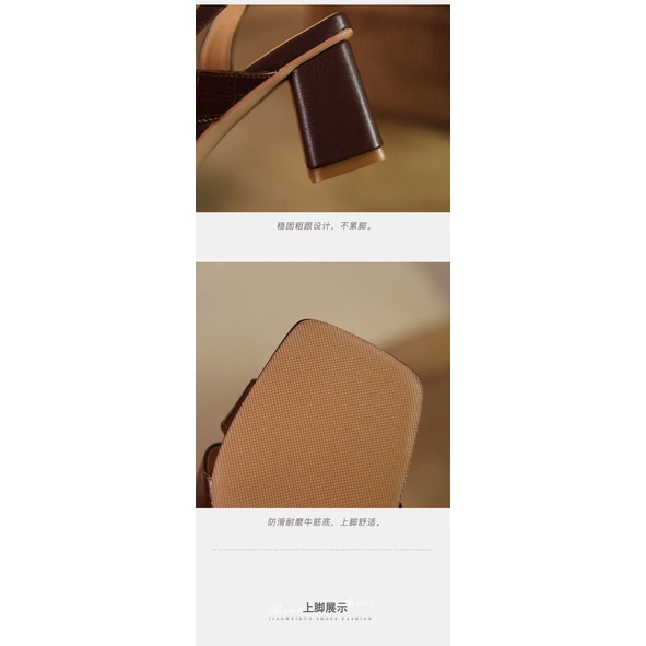 Giày Sandal Cao Gót Mũi Vuông Bằng Da Mềm Thời Trang Mùa Hè 2022 Cho Nữ