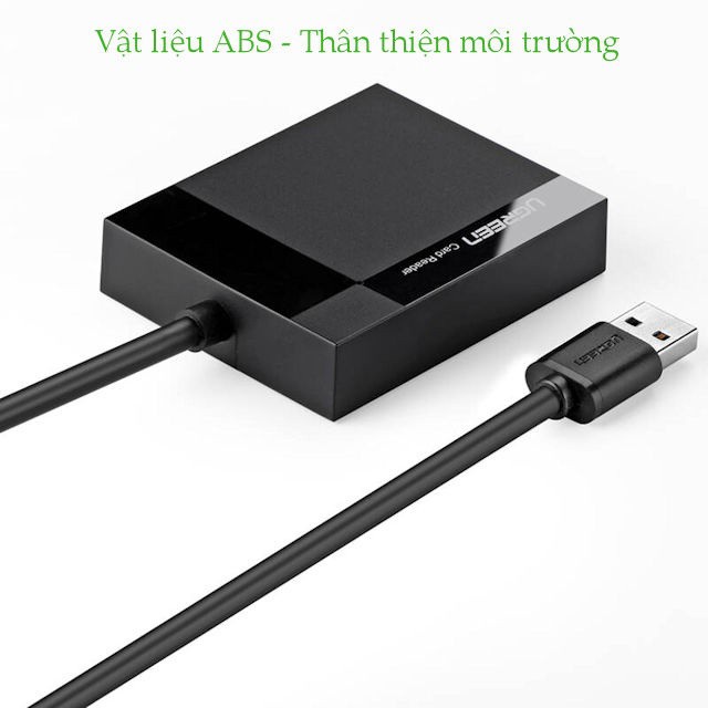 Đầu đọc thẻ USB 3.0 Dây Dài 1m Ugreen 30231 hỗ trợ thẻ TF/SD/CF/MS - Hàng chính hãng