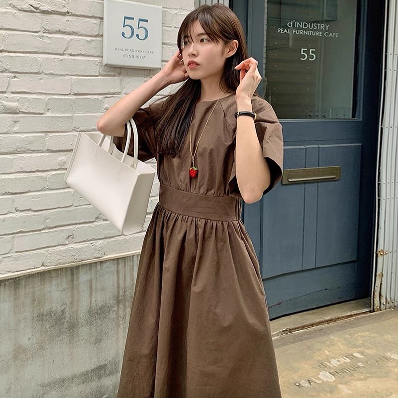 Đầm trơn dáng dài tay ngắn cho nữ siêu xinh