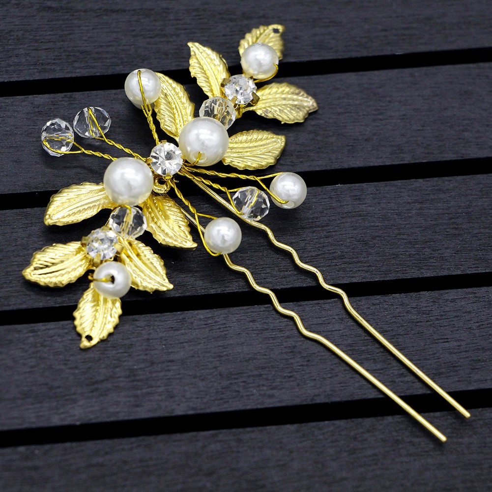 Trâm Cài Tóc Hình Chiếc Lá Đính Ngọc Trai Nhân Tạo Thanh Lịch Dành Cho Nữ