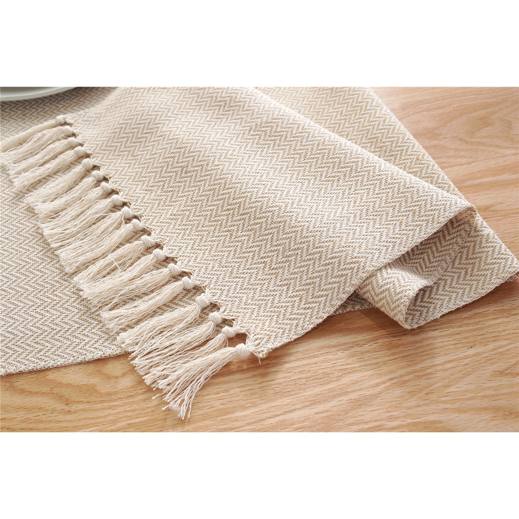 Khăn Trải Bàn Vải Cotton Lanh Phối Tua Rua Trang Trí Nội Thất