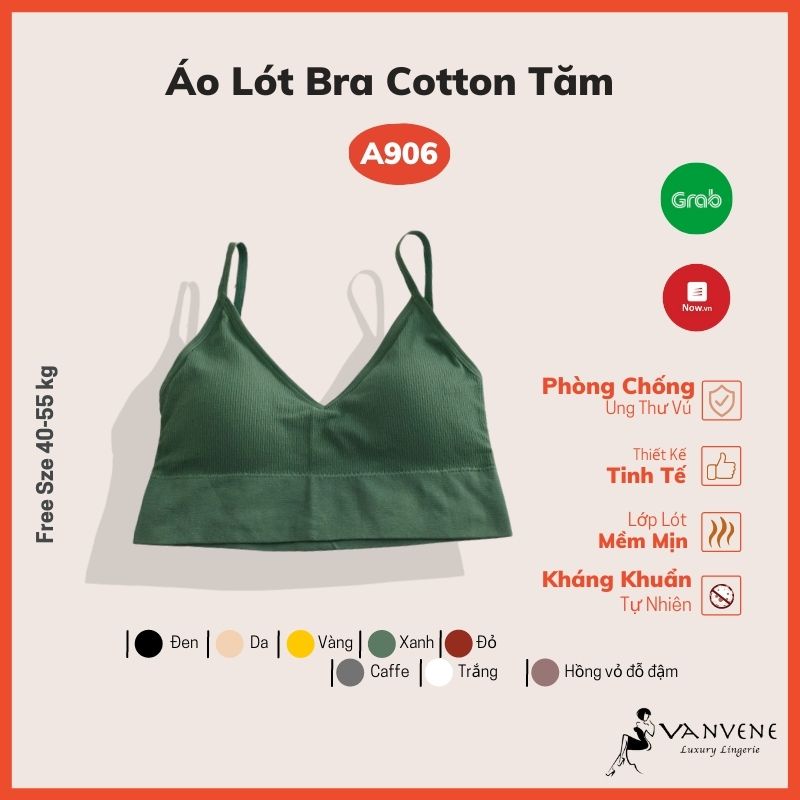 Áo lót VANVÊN , áo bra BR367 cotton tăm hở lưng - khoét lưng free size 40-55 kg