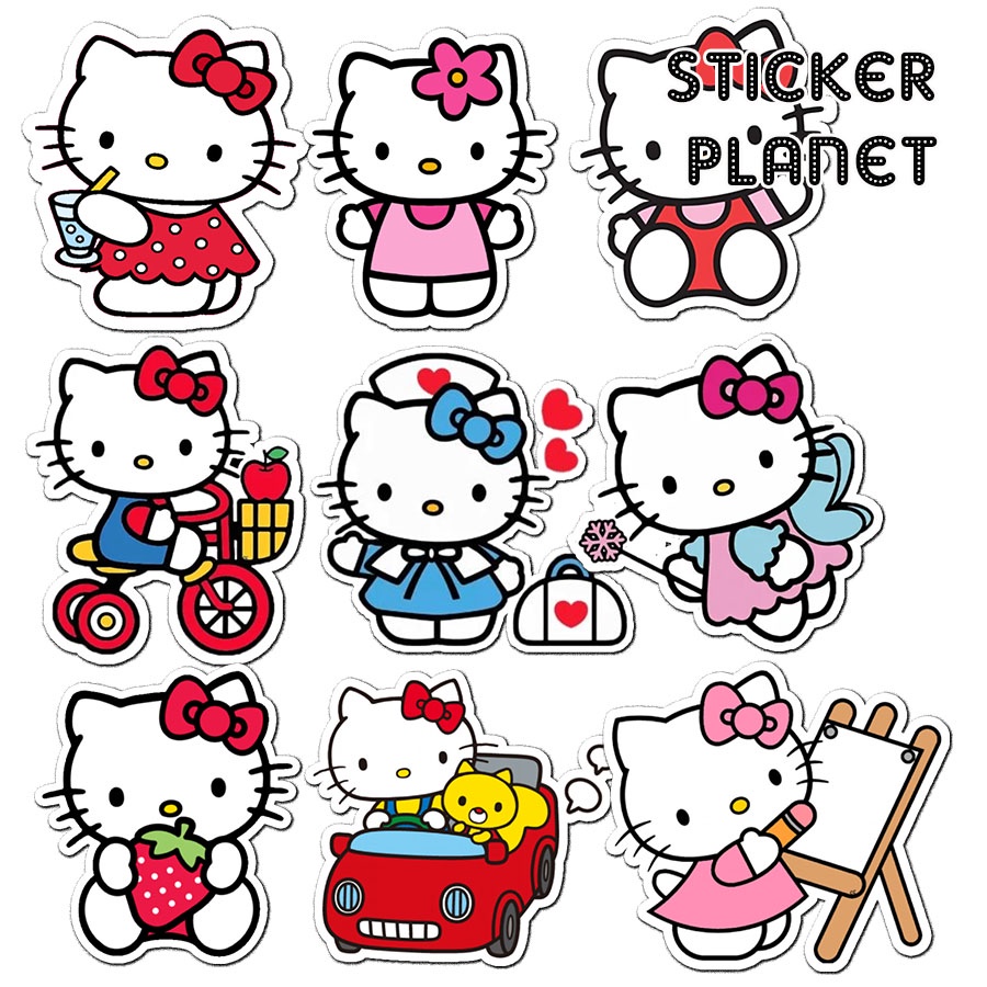 Bộ sticker HELLO KITTY chống thấm nước trang trí mũ bảo hiểm, đàn, guitar, ukulele, điện thoại laptop