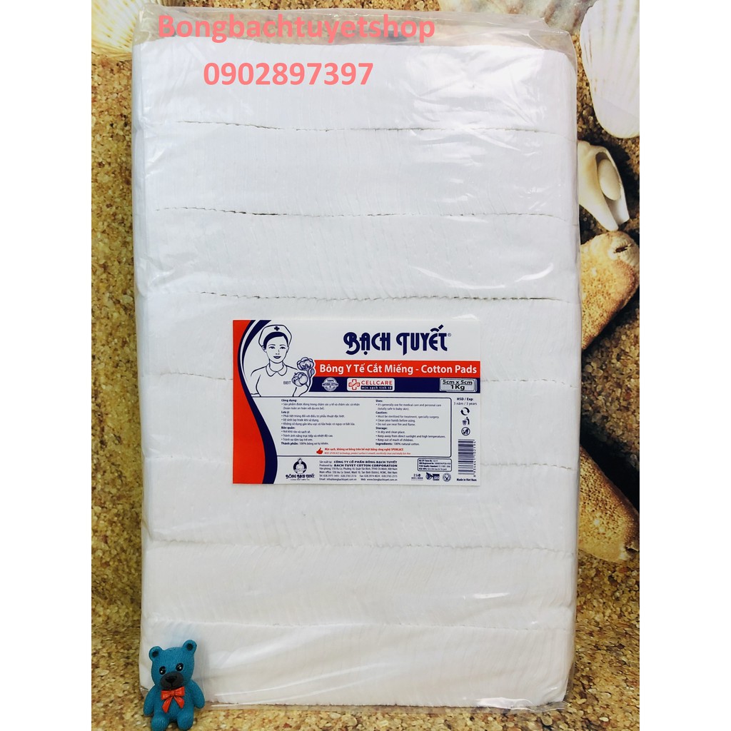 Bông Y tế cắt miếng gói 1kg kích thước 5x5cm - Hàng Chính Hãng Bông Bạch Tuyết