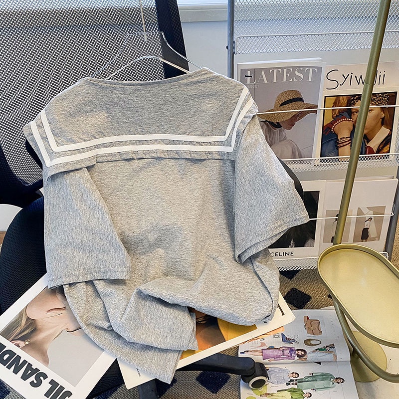 Áo Thun Tay Ngắn Cổ Tròn Màu Sắc Tương Phản Phong Cách Hàn Quốc Thời Trang Mùa Hè Cho Nữ