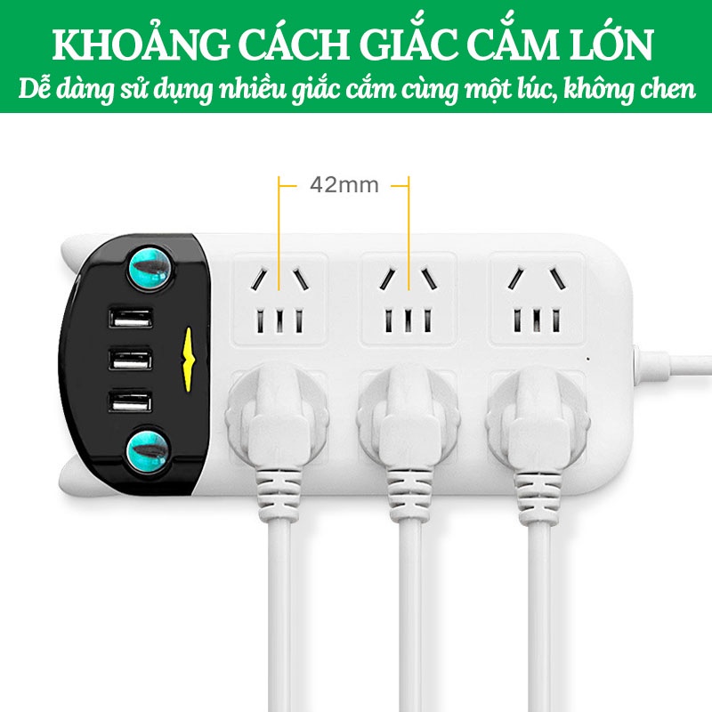 Ổ Cắm Điện, Ổ Điện Thông Minh Đa Năng Chống Giật, Chịu Tải 2500W, Tích Hợp Cổng Cắm USB Sạc CON MÈO VERSION 2 SONHOUSE