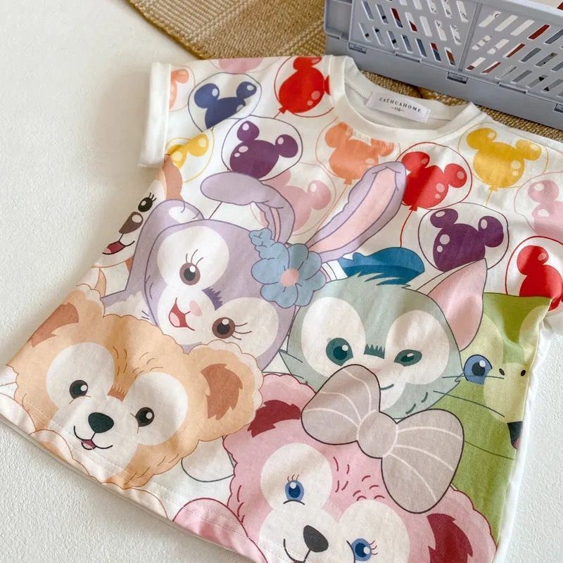 Áo Thun Tay Ngắn In Họa Tiết Hoạt Hình Dễ Thương Phong Cách Phương Tây Thời Trang Mùa Hè Cho Bé Gái