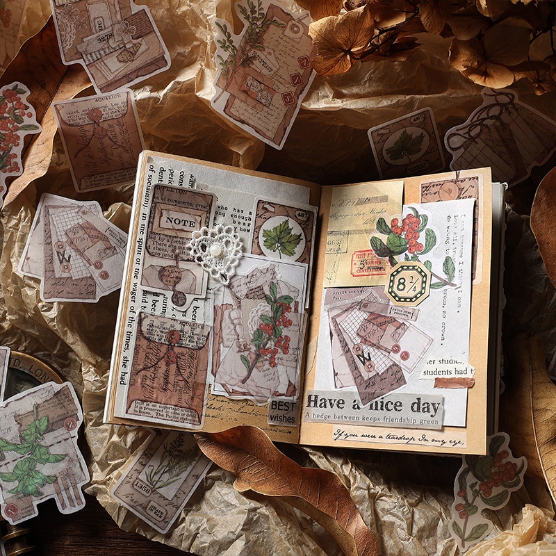 Mr.Paper 4 loại 30 miếng / gói Hình dán cổ điển Cây hoa bướm Báo giấy tiêu đề Phong cách thẩm mỹ Sổ tay sáng tạo Cắt dán Tự làm Vật liệu trang trí Nhãn dán