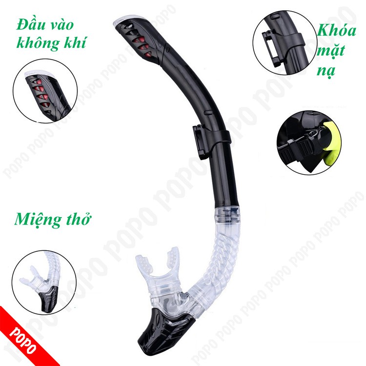 Kính lặn ống thở góc nhìn 180 độ POPO 1526 mặt nạ lặn biển mắt kính cường lực kèm ống thở ngăn nước tuyệt đối