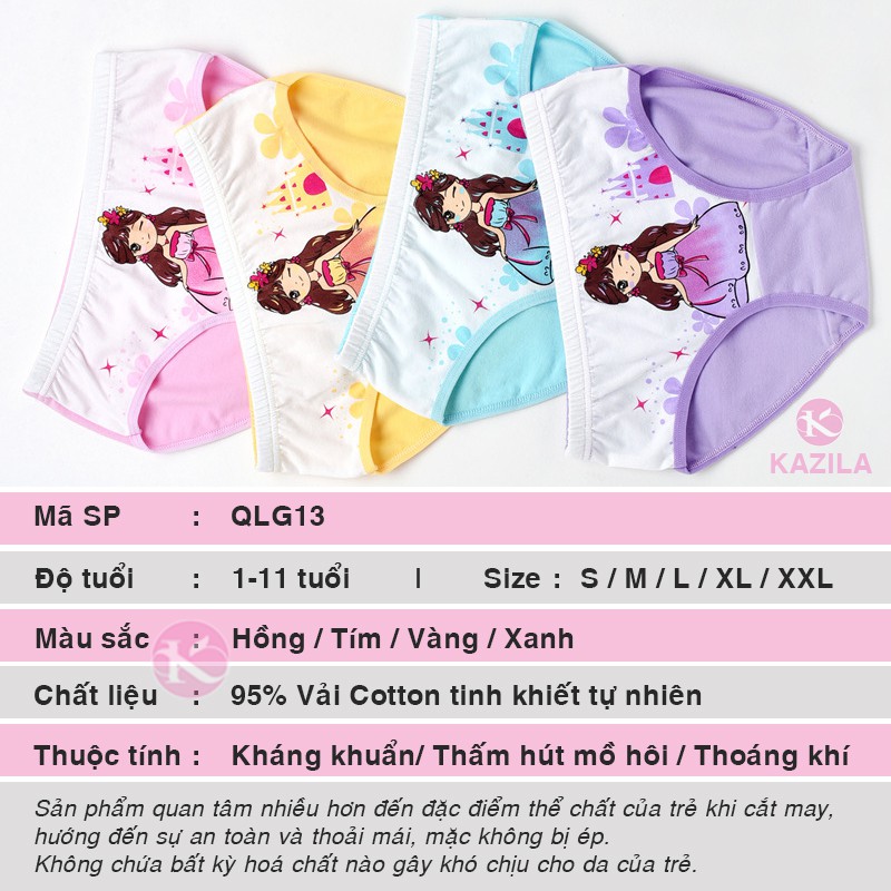 Quần chip bé gái cotton tinh khiết hạng A, quần lót bé gái hình cô gái dễ thương Kazila QLG13