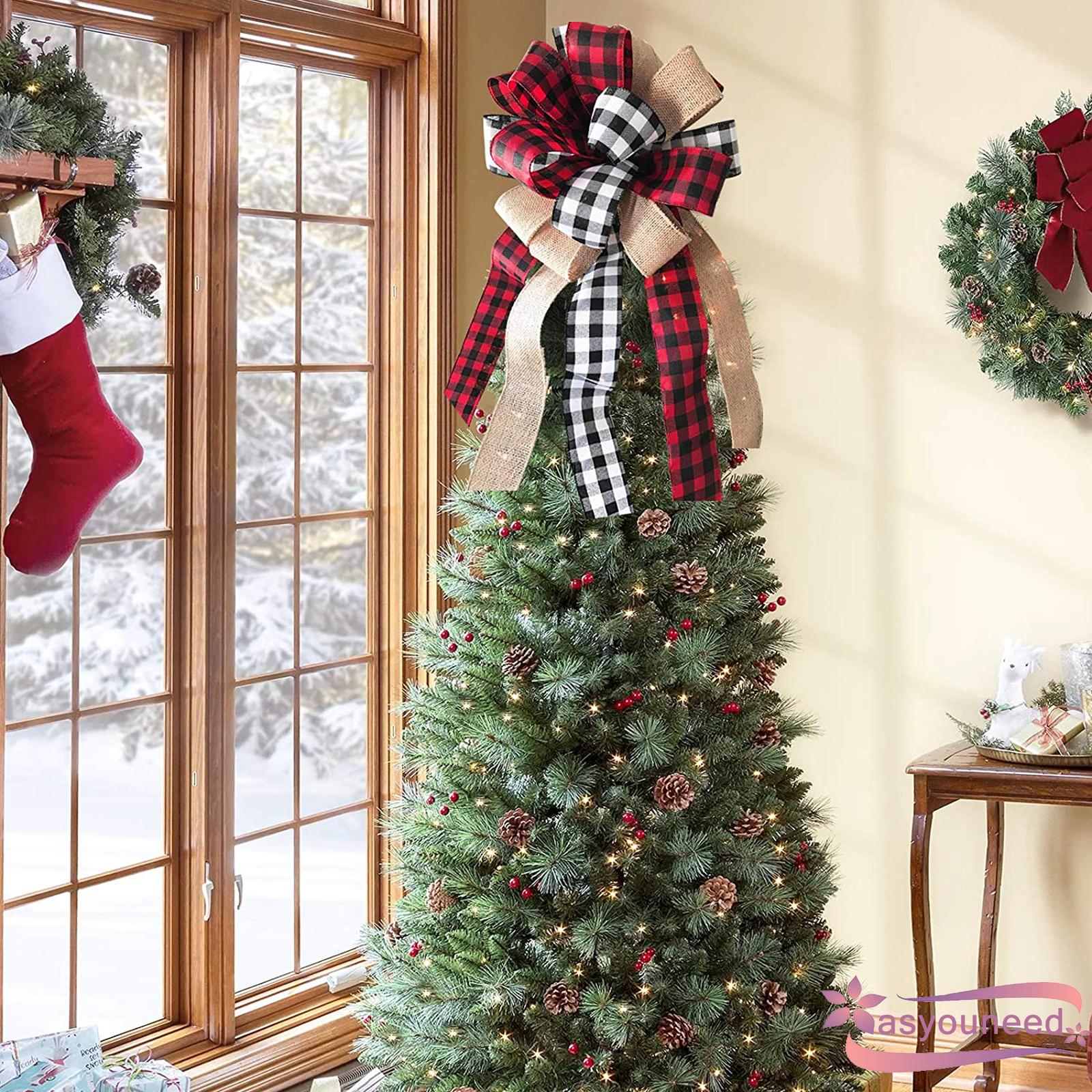 AyD-Christmas Tree Topper, Rustic Buffalo Plaid Decorative Bow for Holiday Home Party Décor