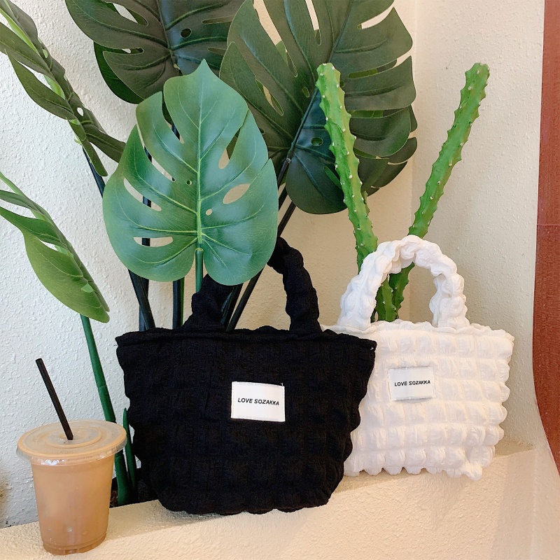 Seng Túi Xách Tote Canvas Xếp Ly Bong Bóng Sành Điệu Cho Tập Trung