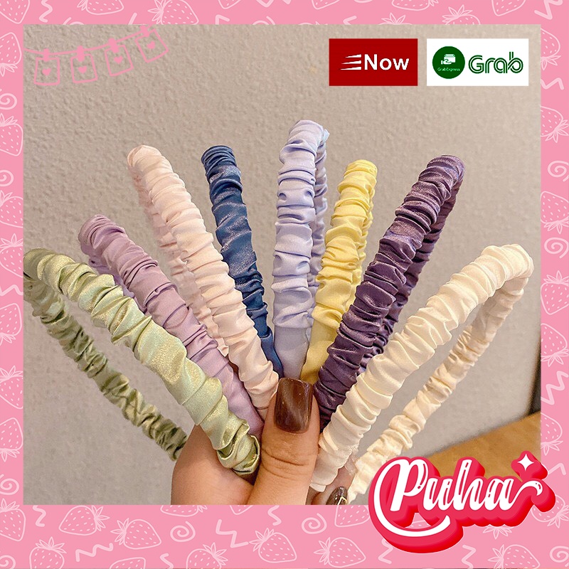 Băng đô tóc bờm cài tóc Puha vải satin nhún bèo siêu xinh dễ thương cute, Puhashop