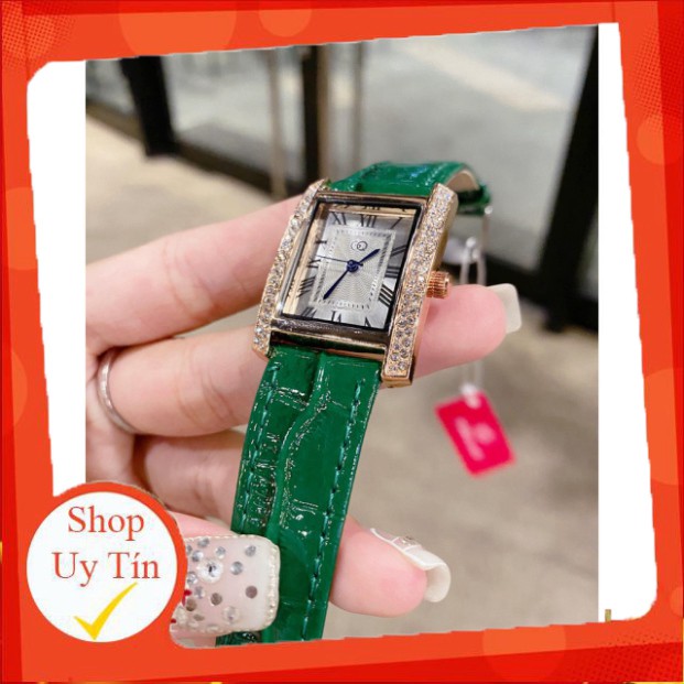 Đồng hồ nữ thời trang GQ dây da mặt vuông viền đính đá sang trọng - Tặng kèm hộp và Pin - KÉT Shop
