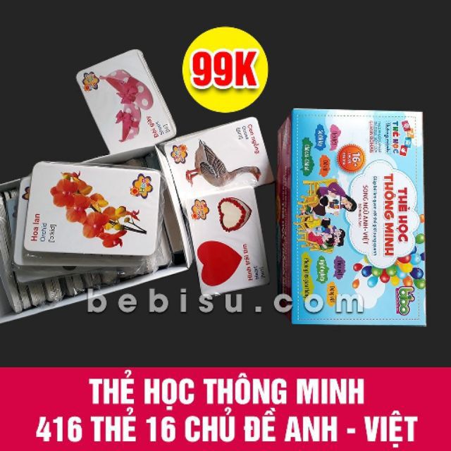 Bộ thẻ học thông minh 16chủ đề 416 thẻ cho bé