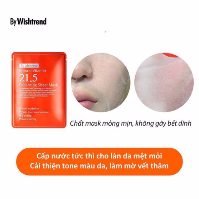 Mặt Nạ Dưỡng Trắng, Mờ Thâm Da By Wishtrend Natural Vitamin 21.5 % Enhancing Sheet Mask 23ml