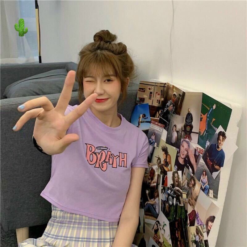 Áo croptop borip chữ hồng xinh