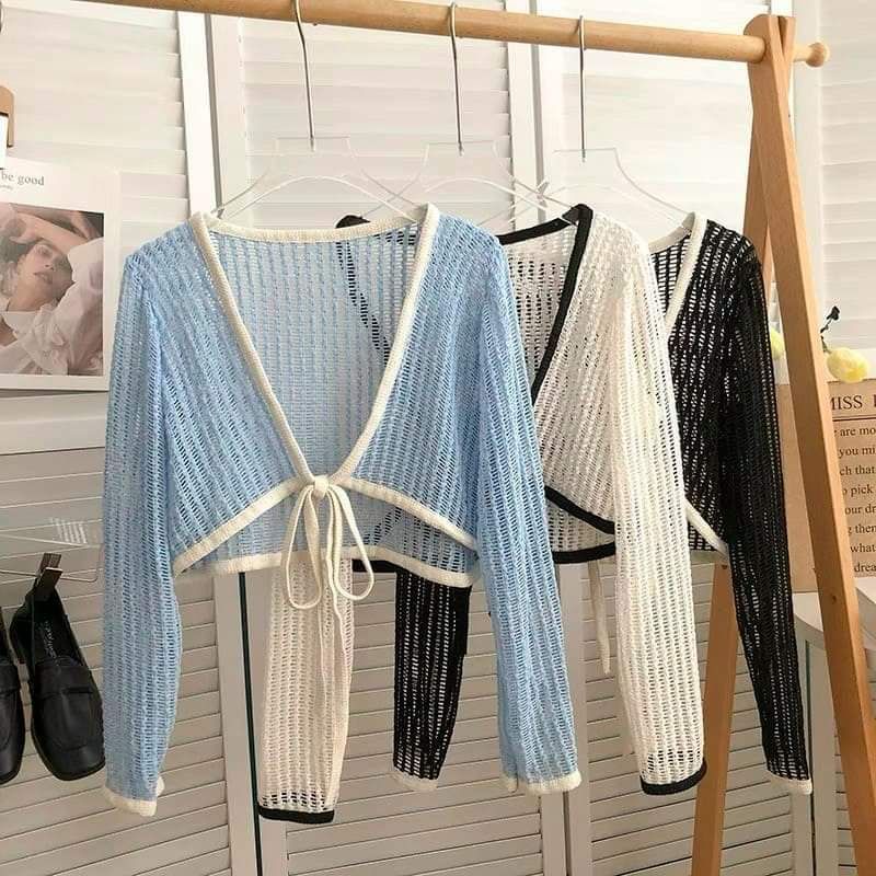 Áo cadigan lưới mỏng buộc nơ hàng QC