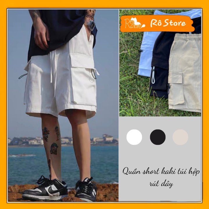 Quần short kaki túi hộp dây rút 3 màu form rộng unisex chất kaki dày dặn Rô Store QS27