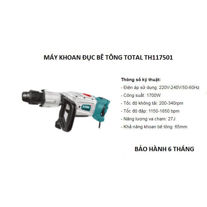 Máy khoan đục bê tông 1700W TOTAL chính hãng giá tốt TH117501