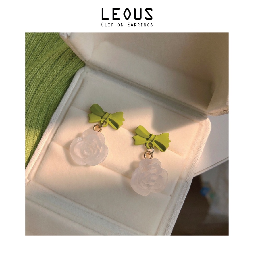 Khuyên tai kẹp không bấm lỗ chốt cố định K180 bằng hợp kim phủ màu hình bông hoa đính nơ dáng midi Leous Accessories