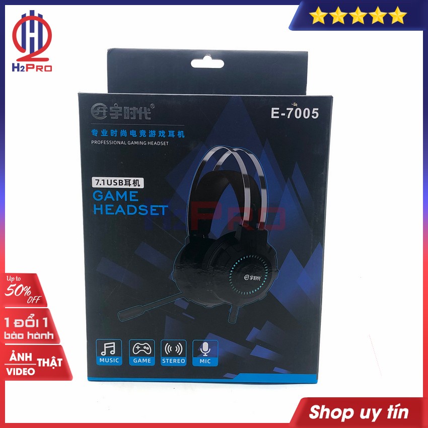 Tai Nghe Gaming Giả Lập 7.1 Usb E-7005, Tai Nghe Gaming Có Dây Chụp Tai Cao Cấp Có Micro, Dây Dài 1.5M- H2Pro Tech