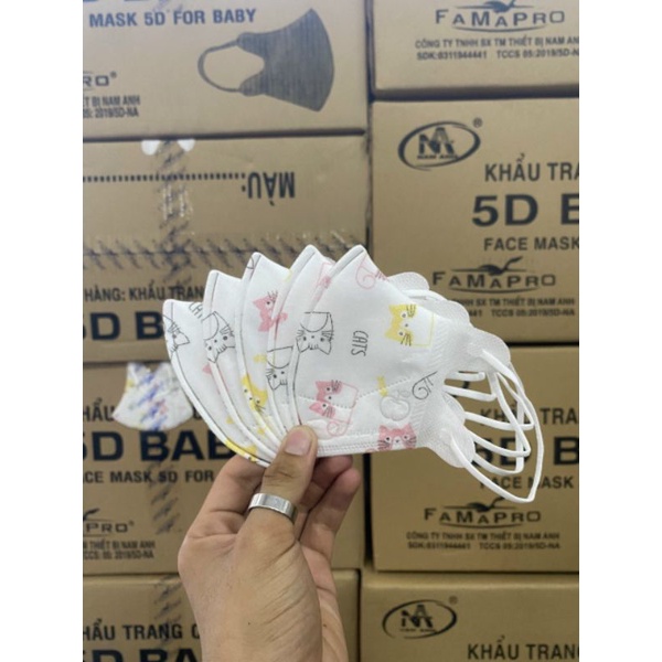 Khẩu trang 5D cho em bé Famapro, hộp 10 cái
