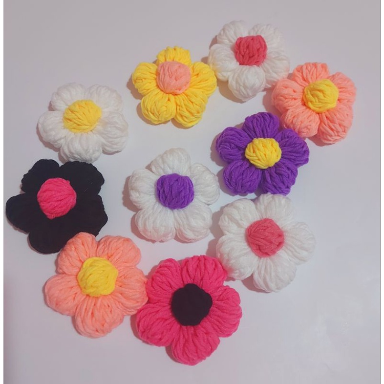 Hoa len size 8cm, pin cài hoa len