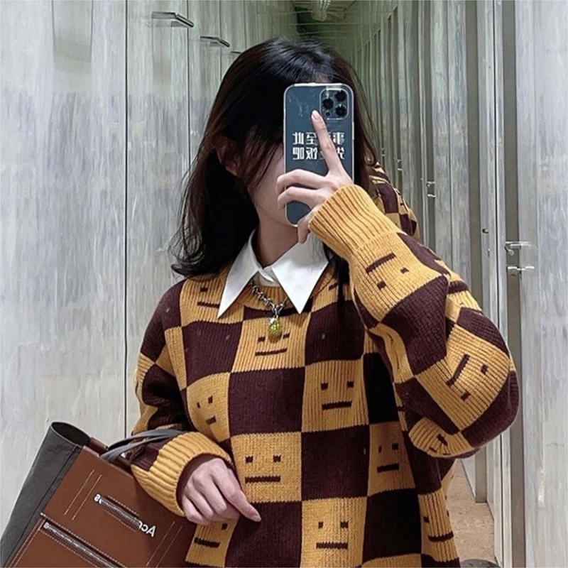 【ZHELIHANGFEI】Áo Len Tay Dài Form Rộng Họa Tiết Sọc Theo Phong Cách Preppy Dễ Phối Đồ