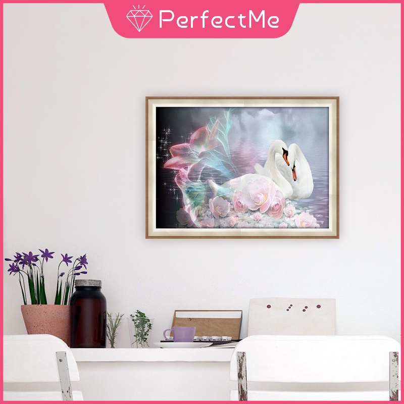 Bộ Tranh Đính Đá 5d Tự Làm Hình Thiên Nga 40x30cm Trang Trí Nhà Cửa