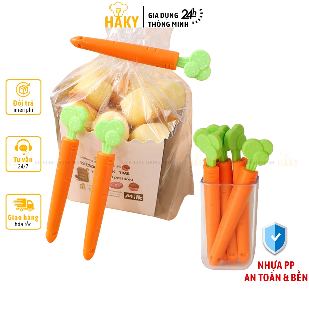 Set 5 kẹp miệng túi thực phẩm hình cà rốt kèm hộp dán tủ lạnh, kẹp chắc chắn, bảo quản đồ ăn kín và lâu hơn HAKY045