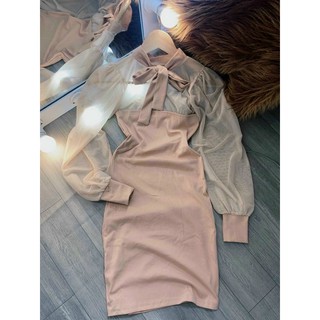 đầm body tay dài phối lưới
