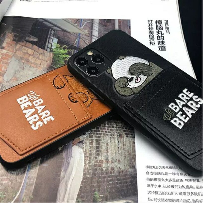 Ốp Điện Thoại Thêu Hình Gấu Có Ngăn Đựng Thẻ Cho iphone 13 pro max 11 12 14 xr xs x  7 8 plus