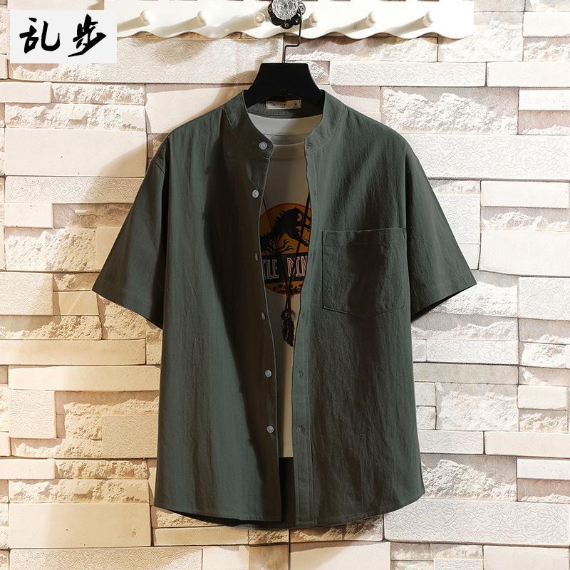 Áo sơ mi cotton lanh ngắn tay dáng rộng màu sắc đơn giản phong cách Hàn Quốc cho nam size M -4Xl 3 kiểu lựa chọn