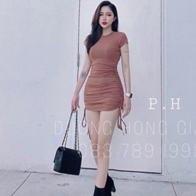 Đầm body chất vải Borip phối dây rút đùi Free Size