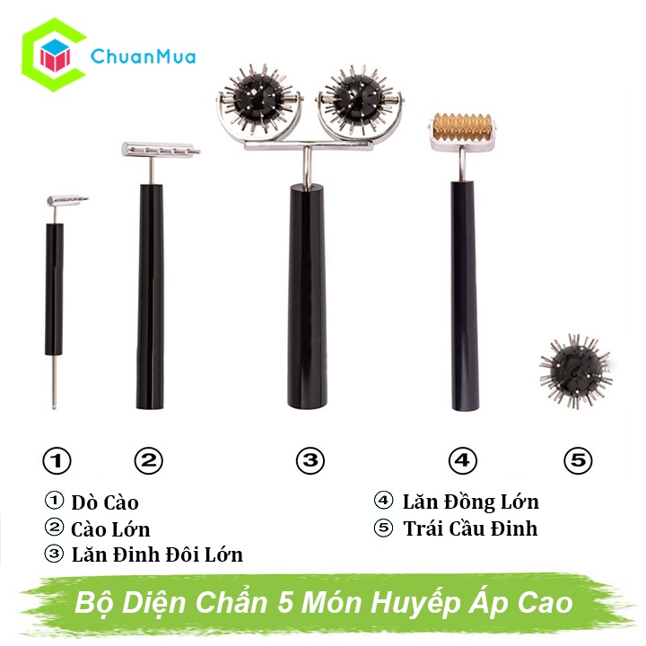 Bộ Dụng Cụ Diện Chẩn Số 8 Huyết áp cao - 5 Món (Phụ kiện Massage mặt, vai, gáy, thư giãn cơ, lưu thông khí huyết,..)
