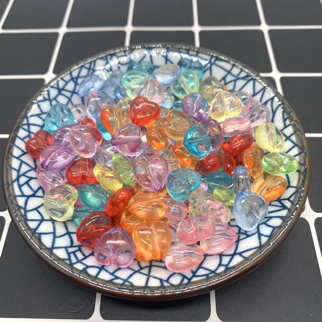 Bộ 60 hạt nhựa acrylic trong suốt 10mm hình trái tim dùng làm trang sức DIY-30