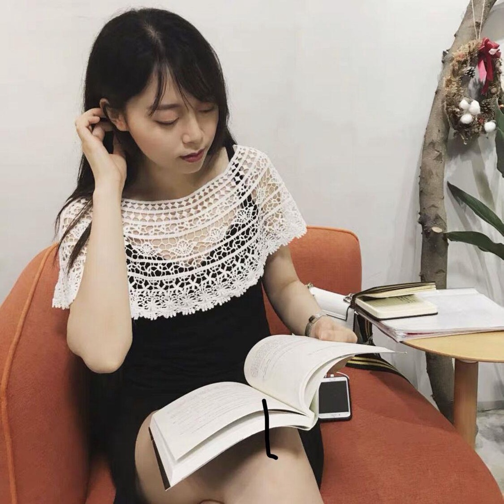 Áo Khoác Ngoài Ngắn Nhỏ Dạng Áo Vest Ngắn Dệt Kim Khoét Lỗ Ren Hoa Thời Trang Mùa Hè Dành Cho Bạn Nữ