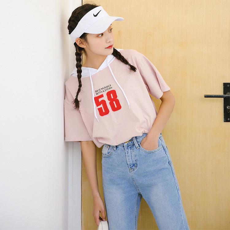 Áo Hoodie Ngắn Tay Dáng Rộng Thời Trang Mùa Hè Hàn Quốc Cho Nữ
