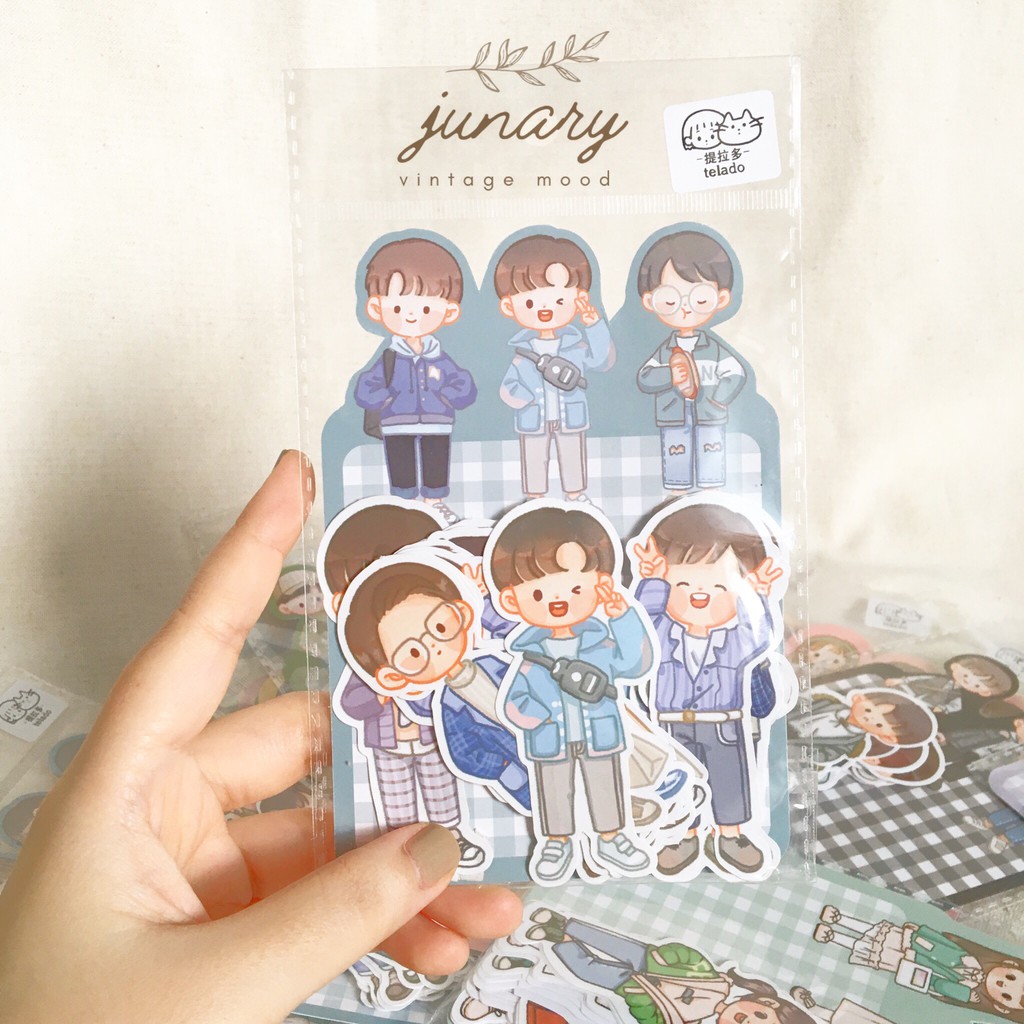 Junarystudio - Set 20 sticker miếng dán nhân vật dễ thương trang trí