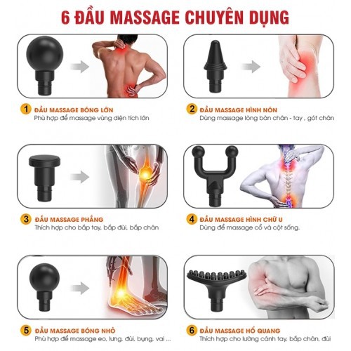 Súng massage cầm tay 6 đầu, 5 chế độ Nhật Bản Nikio NK-170B - Đỏ - giá rẻ