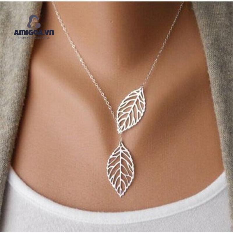 Vòng cổ Mặt Chiếc Lá Đôi Thời Trang Dành Cho Nữ